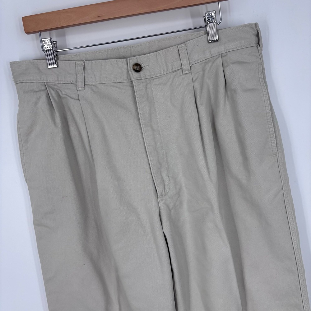 Vintage LL Bean Flannel Lined Pleated Pants Men 33x29 (Tag 34x29) Beige USA FLAW